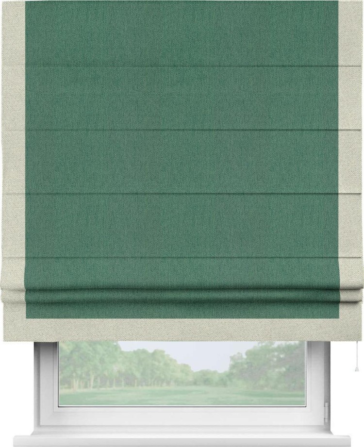 Римская штора «Кортин» с кантом Виктория, для проема, ткань твид блэкаут, зелёный