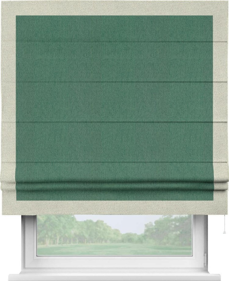 Римская штора «Кортин» с кантом Чесс, для проема, ткань твид блэкаут, зелёный